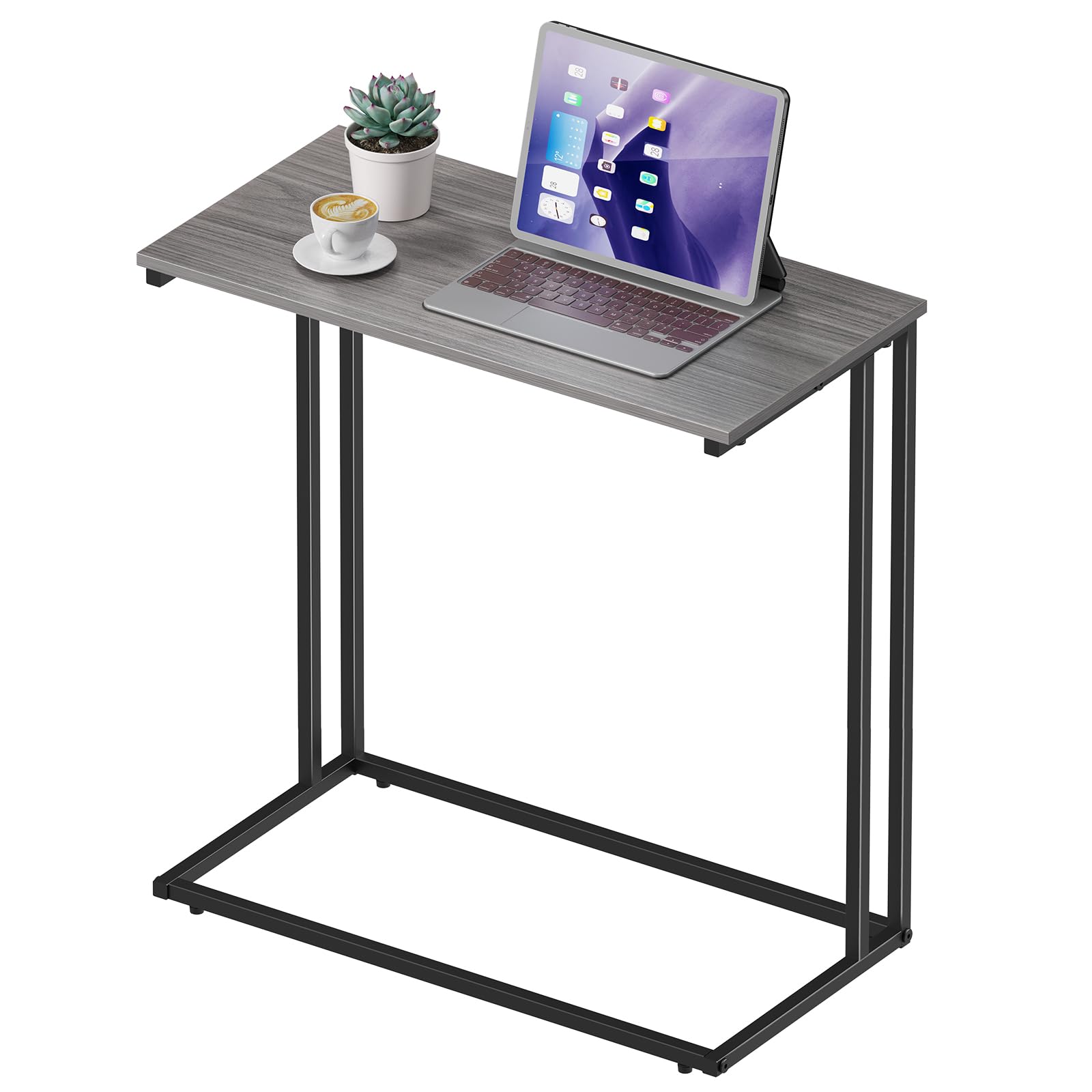 CAMOAT C-Shaped Side Table, Modern End Table with Metal Frame, Space Saving Design for Living Room，Large Surface Couch Table for Bedroom, and Home