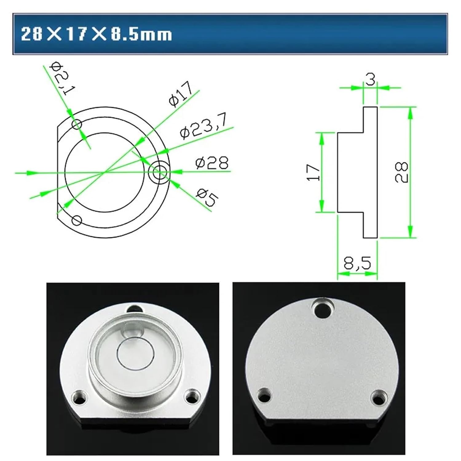 Size 28 * 8.5mm Aluminum Shell Total Station blisters Round Bubble Level for NA20 NA700 NA728 Level Measurement Instrument