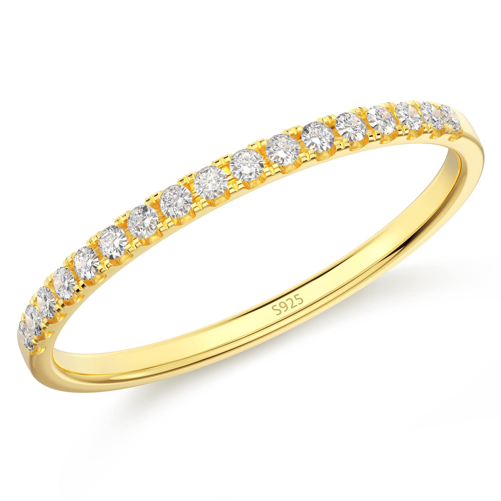 14K Vermeil Gold Moissanite Wedding Band, Wedding Rings for Women, 0.42 ct D Color VVS1 Lab Created Diamond Half Eternity Stackable Engagement Ring S925 Sterling Silver Statement Ring…