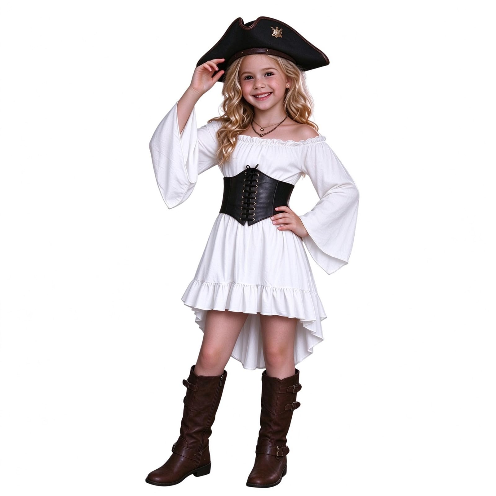 Pirate Costume Kids, Girls Pirates Costumes Cosplay with Pirat Dress and Corset Belt, Halloween Carnival Costumes Pirate Themed Children Dressing Up Outfit