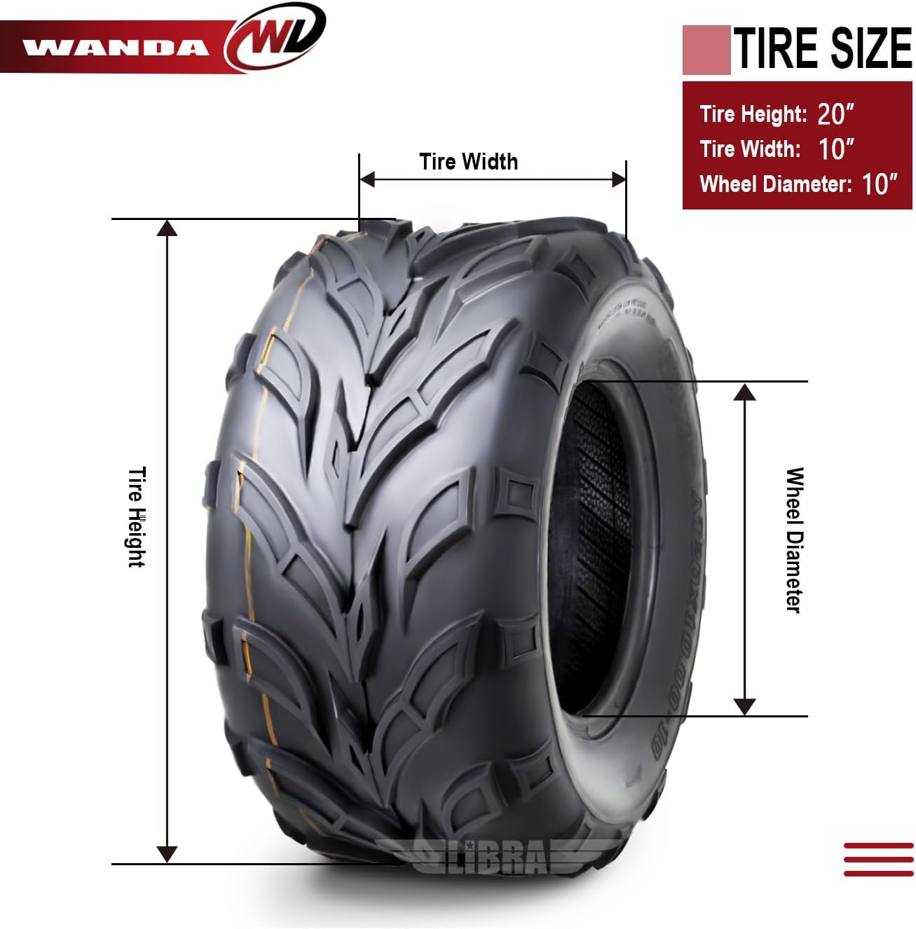 2 WANDA Sport ATV Tires Set 22x10-10 P361 fit for Kawasaki Bayou 220 250 Mojave 250 rear