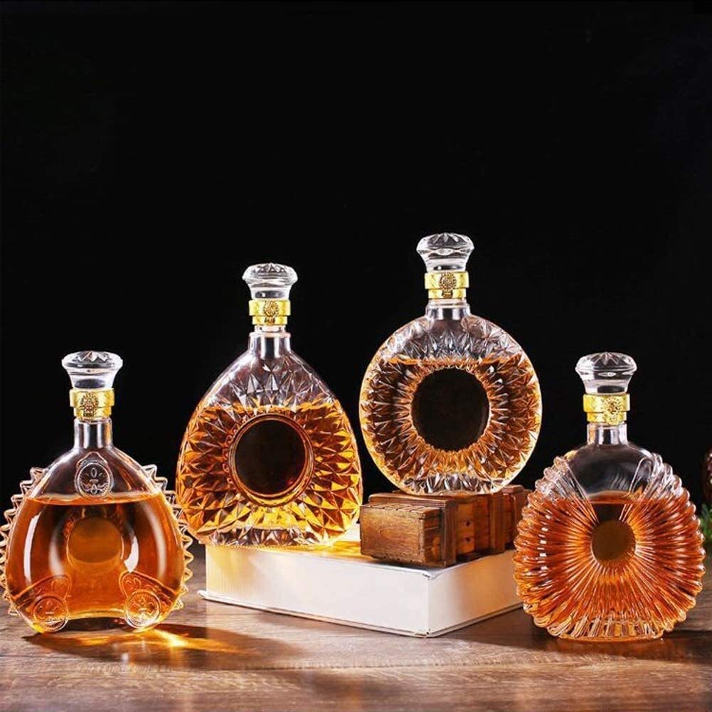 Karafka do whisky i zestaw kieliszków, szklana karafka do wina z korkiem, stojak Hanade szklany dozownik wina, karafka do whisky, karafka alkoholowa do alkoholu (rozmiar: 2)