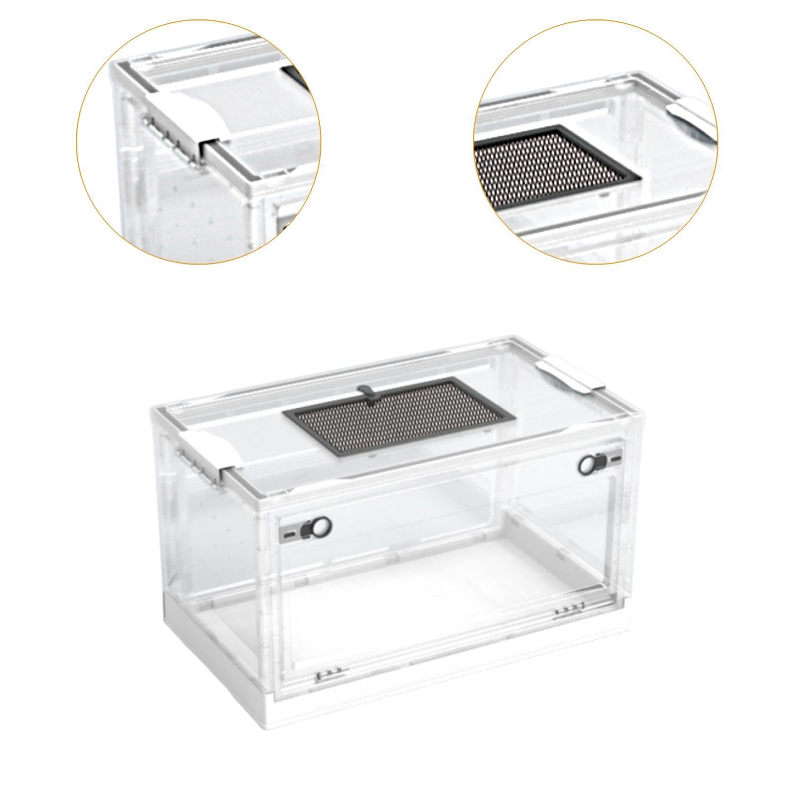 Terrario per Rettili Trasparente Pieghevole Coperchio Scorrevole Porta Frontale Ventilato Materiale Adatto per Rettili Tartarughe Scrivania Aul, White L