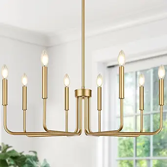 Lynnoland 8-Light Farmhouse Chandelier for Dining Room Lighting Fixtures Hanging, Brass Dining Light Fixtures Industrial Chandelier for Bedroom, Foyer, Hall, Kitchen, Living Room and Entryway