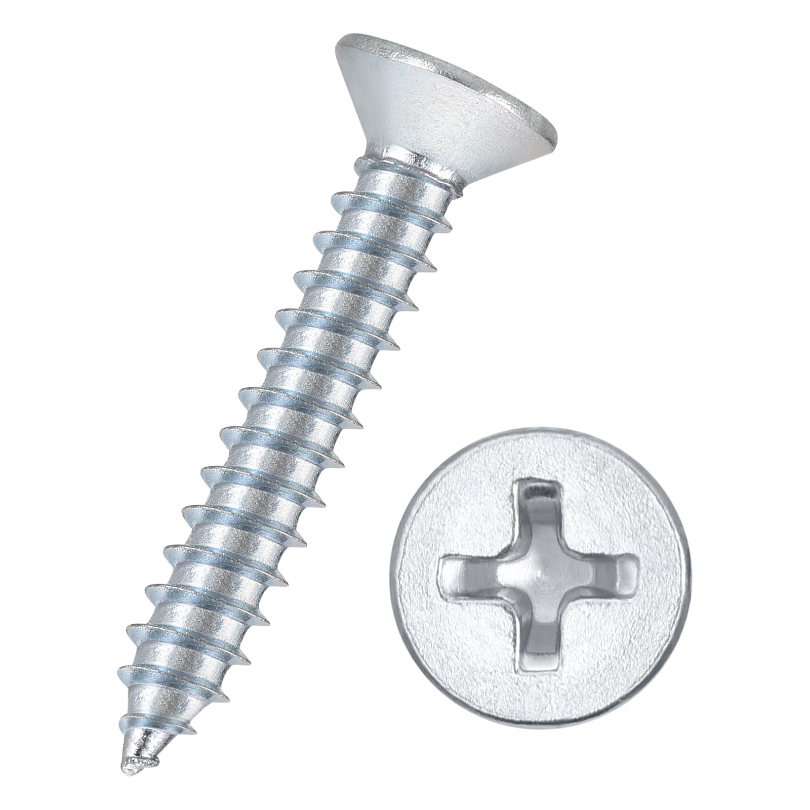 Kozelo 100pcs Phillips Flat Head Wood Screws - [#12x1-1/4"] Carbon Steel Countersunk Self Tapping Screws for Furniture Assembly, Interior Trim, Outdoor Construction, Bluish-white — image 1