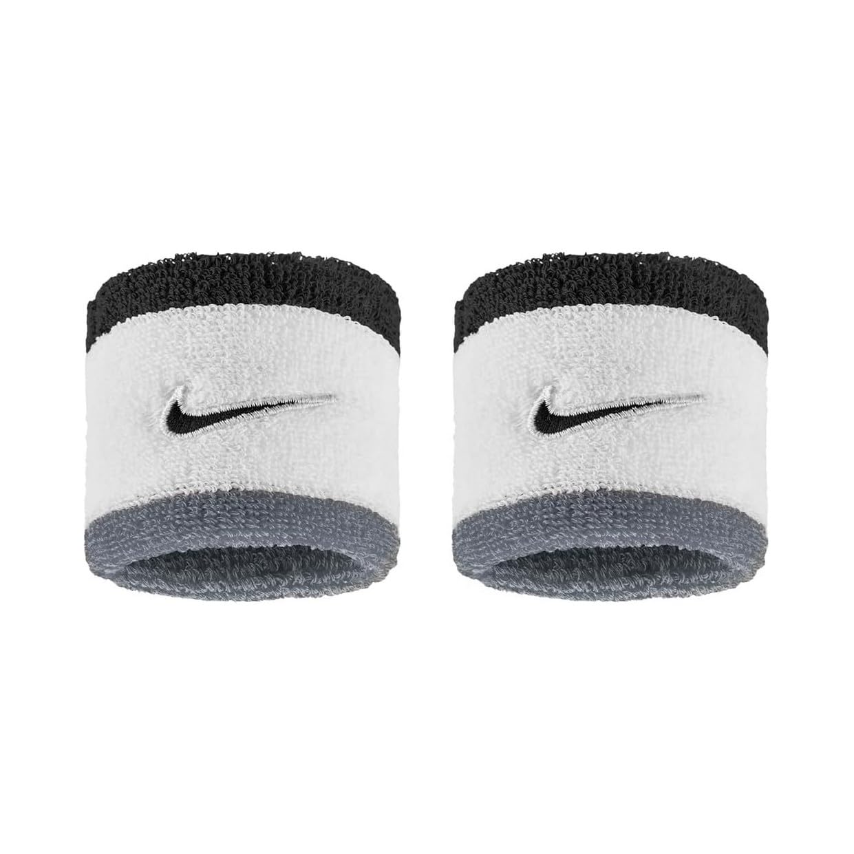 Nike Swoosh Classic Wristbands 2er Pack Schweißbänder Tennis Fitness Running Handgelenkbänder Sport, White/Cool Grey/Black, One Size