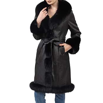 LVCOMEFF Women Natural Rabbit Leather One Fur Long Coat with