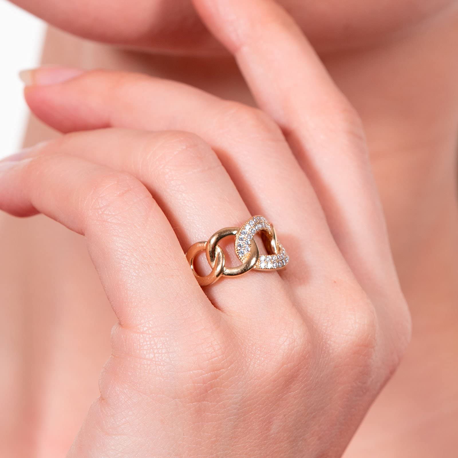 Ring Damen Kette 925 Silber 18 Karat vergoldet mit Zirkonia -,
