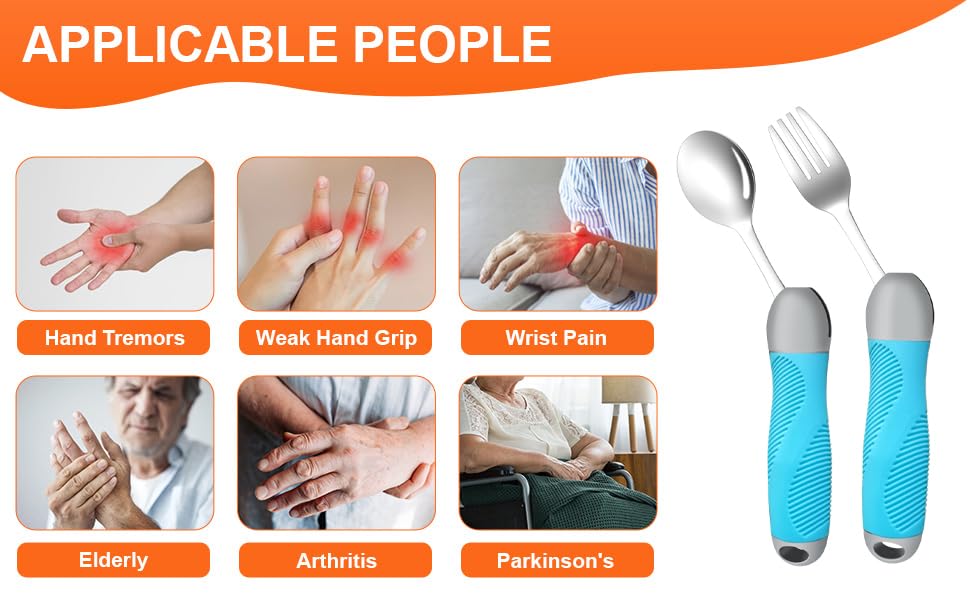 Weighted & Swivel Adaptive Utensils for Hand Tremors,Parkinson‘s - Comfort Grip Silverware Set, Eating Aids for Arthritis, Elderly & Weak Hands (Spoon & Fork) - Image 8
