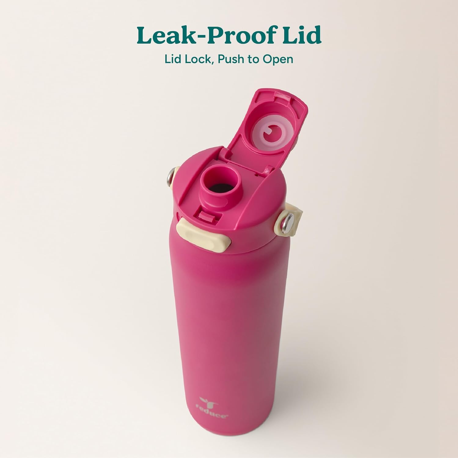 REDUCE Aura Vacuum Insulated 26 oz Water Bottle - Leak-Proof & Chug Spout for Quick Hydration - Keeps Drinks Cold for 30 Hours - Removable Handle for Travel or Gym - Soft Sit Base - Dragonfruit - Image 4