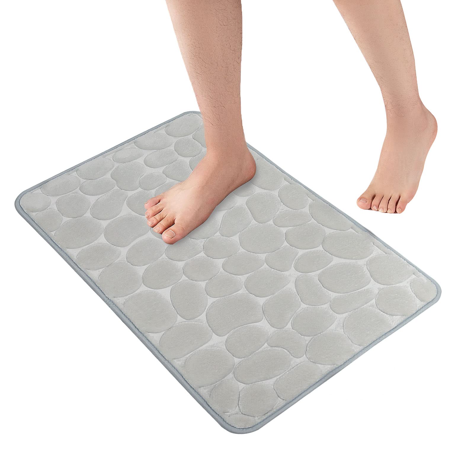 Memory Foam Bath Mat Comfortable Cobblestone Bathroom Rug Super Water Absorbent Bath Rug Machine Washable Bathroom Mat Non Slip Rug Soft Stone Embossed Carpet Thick Shower Floor Bathmat