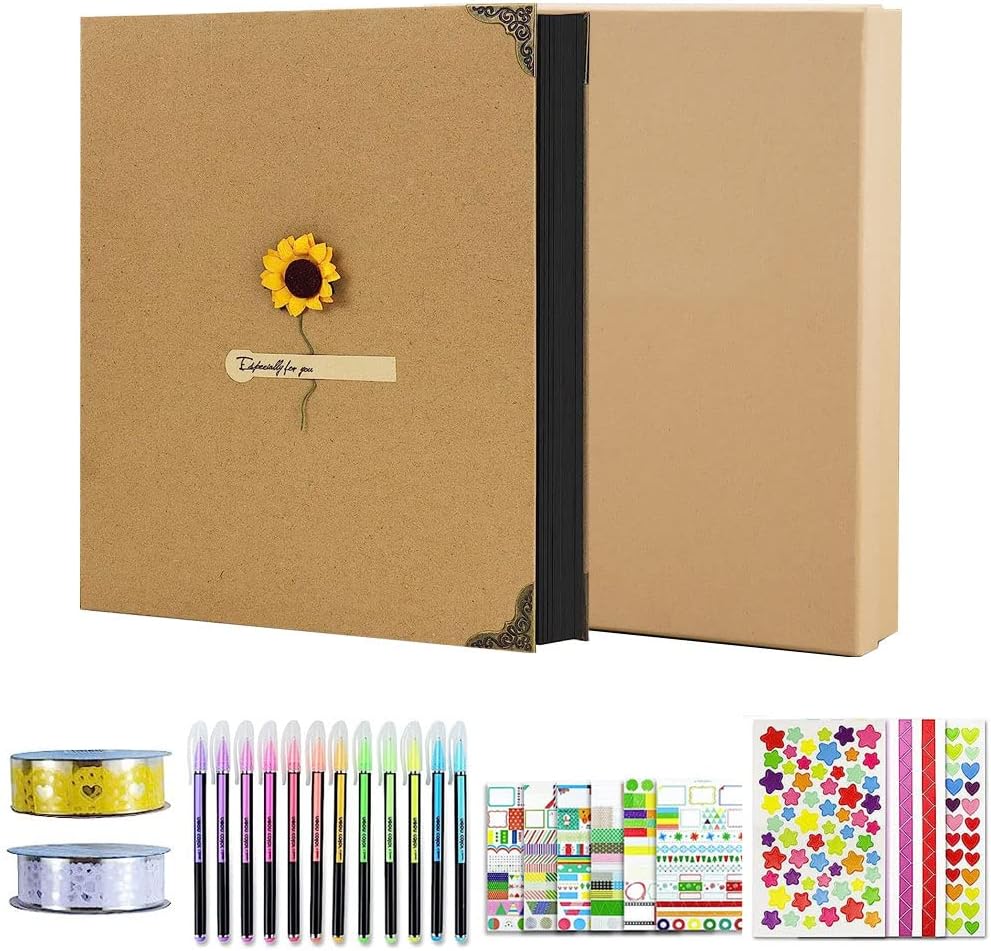 Funito Photo Album Scrapbook 60 Pages Hardcover 26.5x21cm with DIY Scrapbooking Kit 3 Rings White Paper Scrapbook for Lover Friends Kids Anniversary Wedding Gift