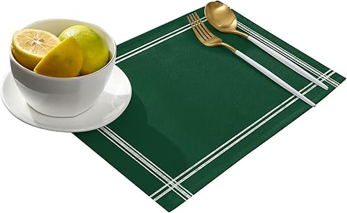 Miniatura 2 de Juego de 6 manteles individuales color verde esmeralda, para mesa de comedor, lavables, antideslizantes, a prueba de aceite, resistentes al calor,