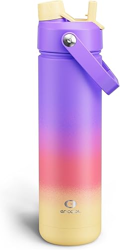 Miniatura 63 de ENCOOL Botella de agua aislada con popote, de acero inoxidable, a prueba de fugas, sin BPA, al vacío de doble pared que se mantiene fría durante 24