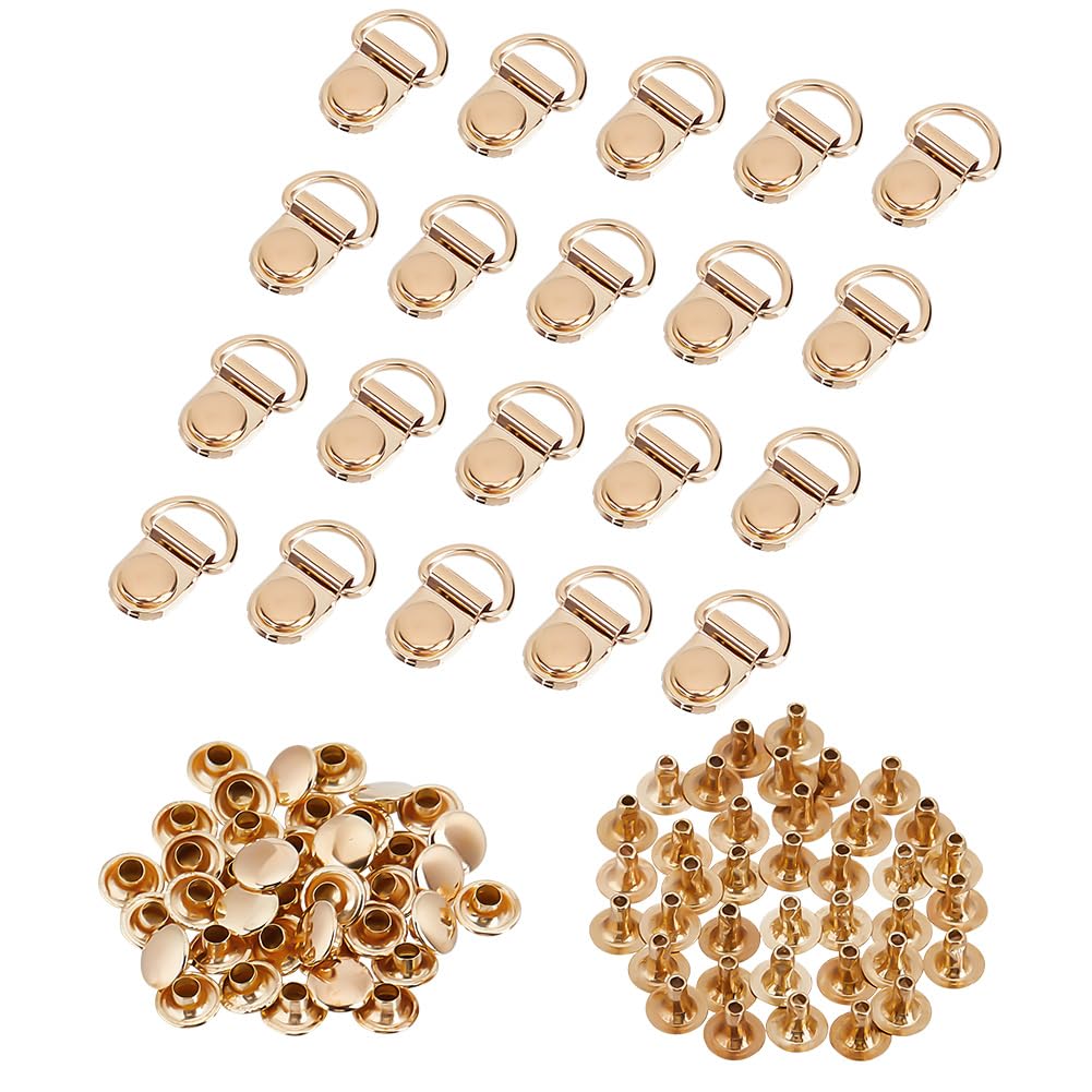 PH PandaHall 40 Set Gold Boot Lace Hooks Metal Shoelace Buckle Shoes Eyelets Hook Shoes Lace Safety Buckle Loop D-ring with Rivets for Mountaineering Boots Gunmetal Climb Hiking — image 1