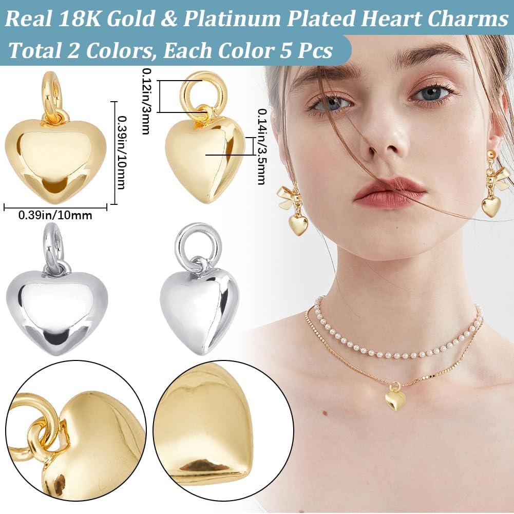 Beebeecraft 1 Box 18K Gold Plated Small Heart Charms 3D Heart Dangle Pendant Charms with Jump Ring for Mother's Day Valentine's Gifts Jewelry Making Finding - Image 2