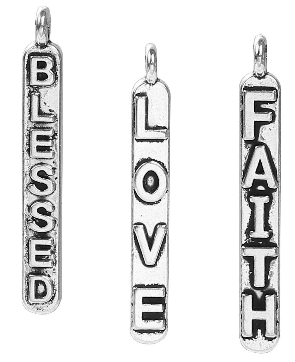 JGFindsBlessed Love Faith Message Charm Pendants, Silver Tone, 1 1/8", 144 Pack (48 of Each), Quotes DIY Charm Bracelets or Mixed Saying Keychains - Encouragement Words, Inspirational