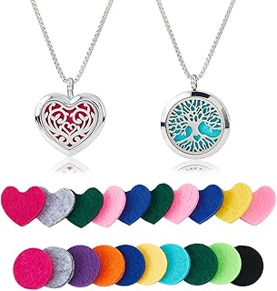 SUPERFINDINGS 2 Styles Essential Oil Necklaces Perfume Pendant Necklaces with 20 Felt Pads Diffuser Locket Necklace Essential Oil Jewelry Gift Perfume Pendant Aromatherapy Necklace for Women Men