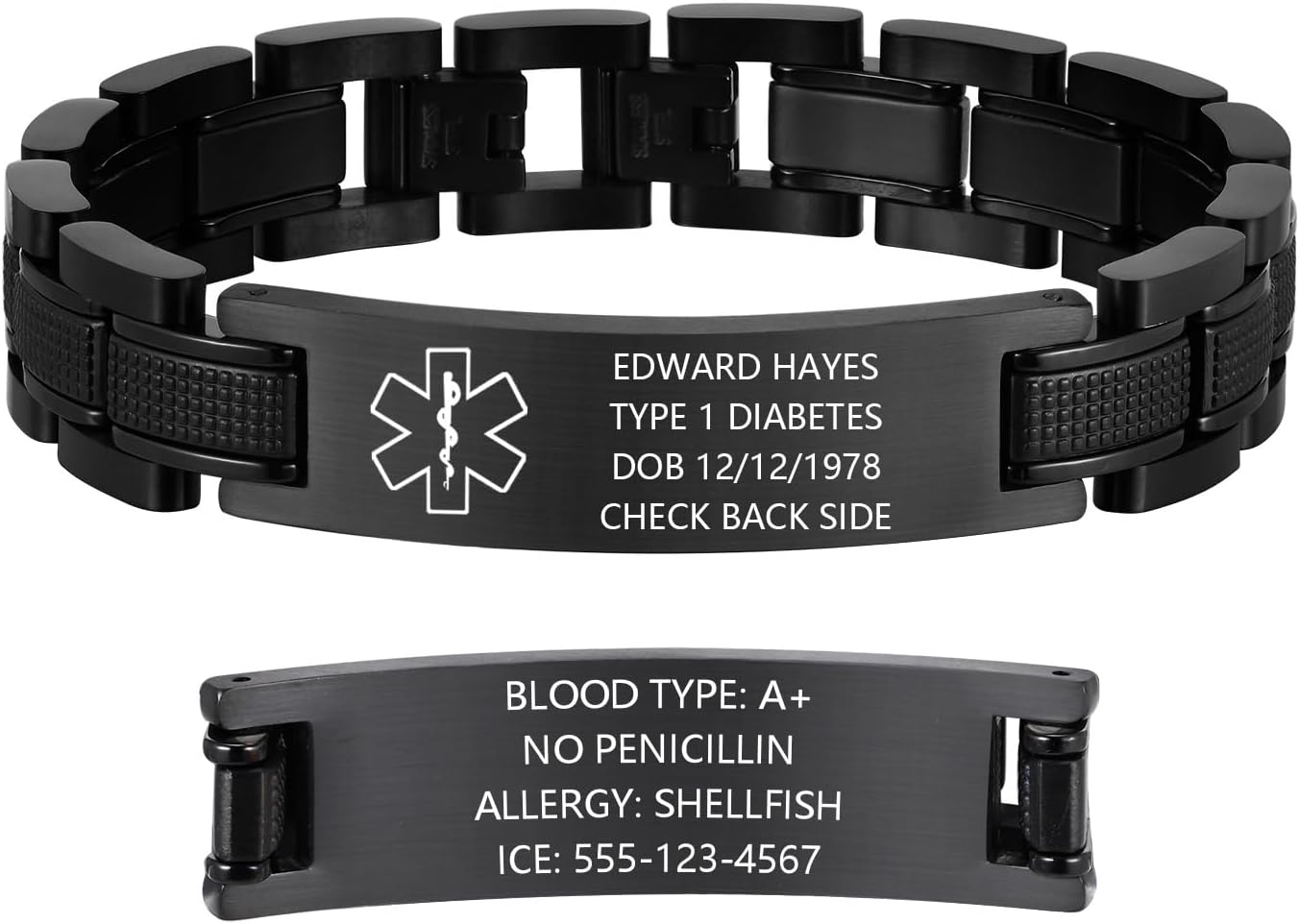 Personalized Medical Alert Bracelets for Men - Free Engraving Medical ID Bracelet Masculine Stainless Steel Waterproof Wristband Jewelry for Dad Husband Custom Emergency Bracelet for Allergy Diabetic