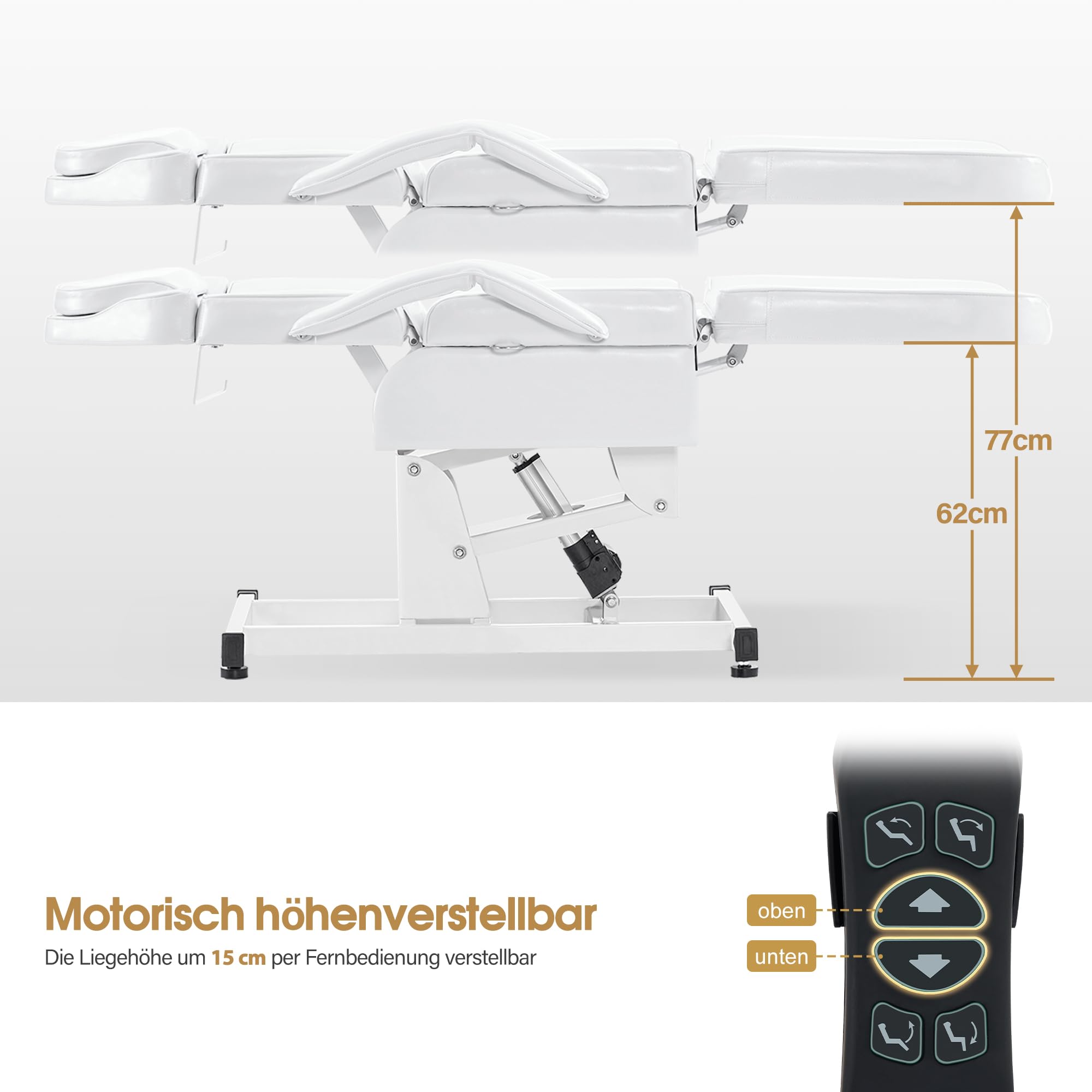 Barberpub Lit cosmétique électrique, lit de Massage Pliable et réglable en Hauteur, lit de Tatouage avec 3 Moteurs, Table de Massage pour Salon Spa 0751
