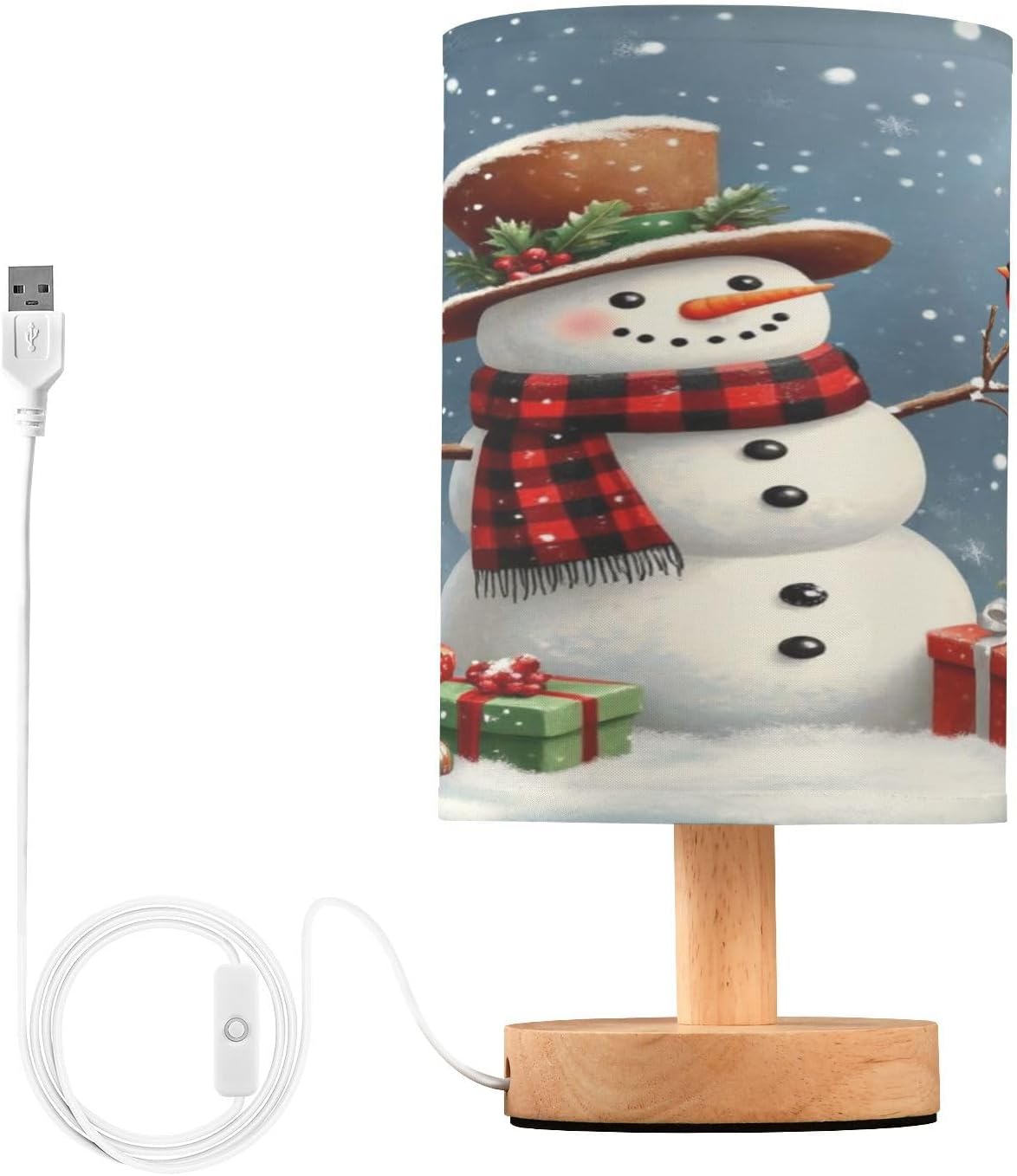 Caikeny Bedside Table Lamp Snowman Xmas Tree Falling Snow Winter Nightstand Lamp Night Light Desk Lamps for Bedroom Home Decor