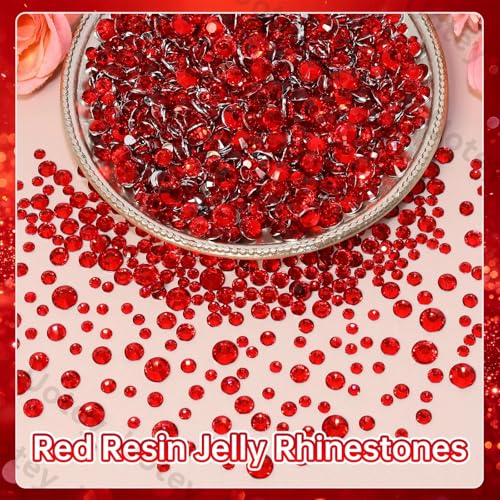 Image of 16000 Pcs Resin Rhinestones for Crafting, Flatback Red Gems Jelly Rhinestones, Mixed Sizes Red Bedazzling Crystal with Pickup Tool for DIY Crafts Clothing Tumblers Mugs Shoes Fabric Nail Art