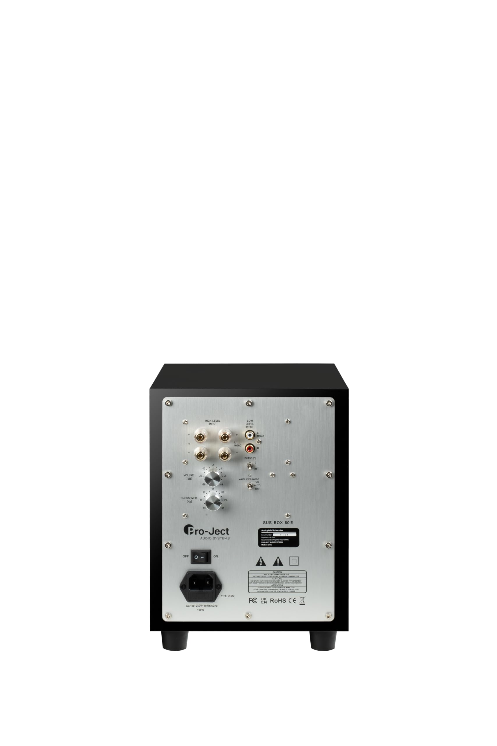 Pro-Ject Sub Box 50 E, kompakter aktiver Subwoofer mit Low und High Level Input, 100W (Schwarz)