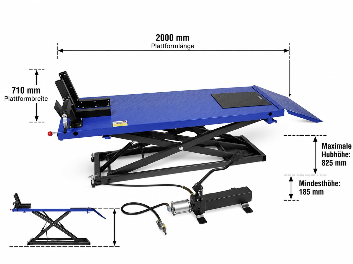 DeTec. Ponte sollevatore per moto, 675 kg, altezza di sollevamento 825 mm | Piattaforma stabile per officina e garage