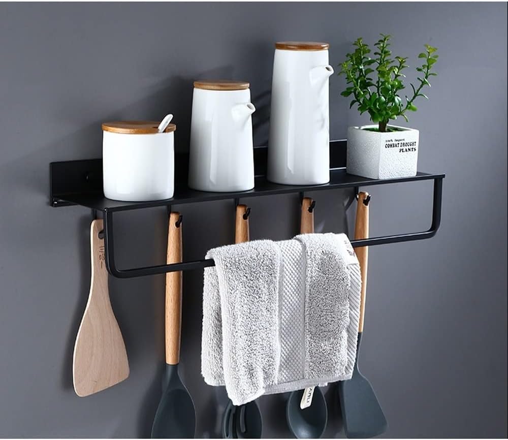 Wall-Mounted Storage Holder Black Bathroom Shelves Mirror Frame Shelf Space Aluminum Elegant Rack Corner Stand Cosmetic Easy to Install(50CM)