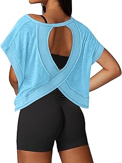 Loose Fit Open Back Athletic Crop Tee for Gym and Running