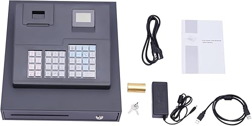Miniatura 8 de Caja registradora electrónica de 38 llaves, caja registradora electrónica con cajón, 4 ranuras para billetes y 5 ranuras para monedas, monedero,