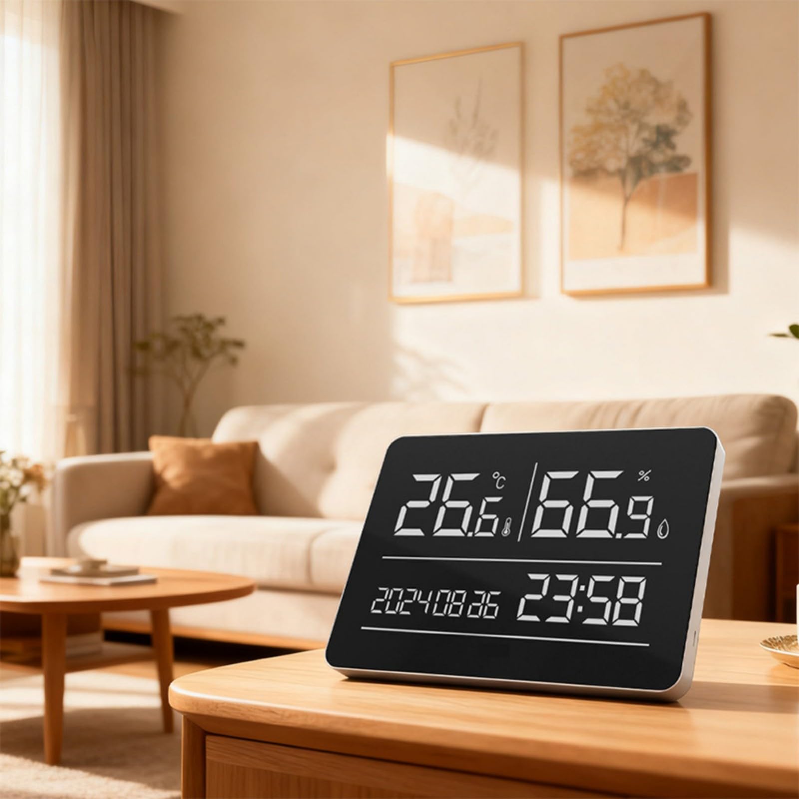 Orologio da parete silenzioso con termometri digitali igrometro con display calendario e interfacce semplici per tutti gli utenti con monitoraggio dell'umidità