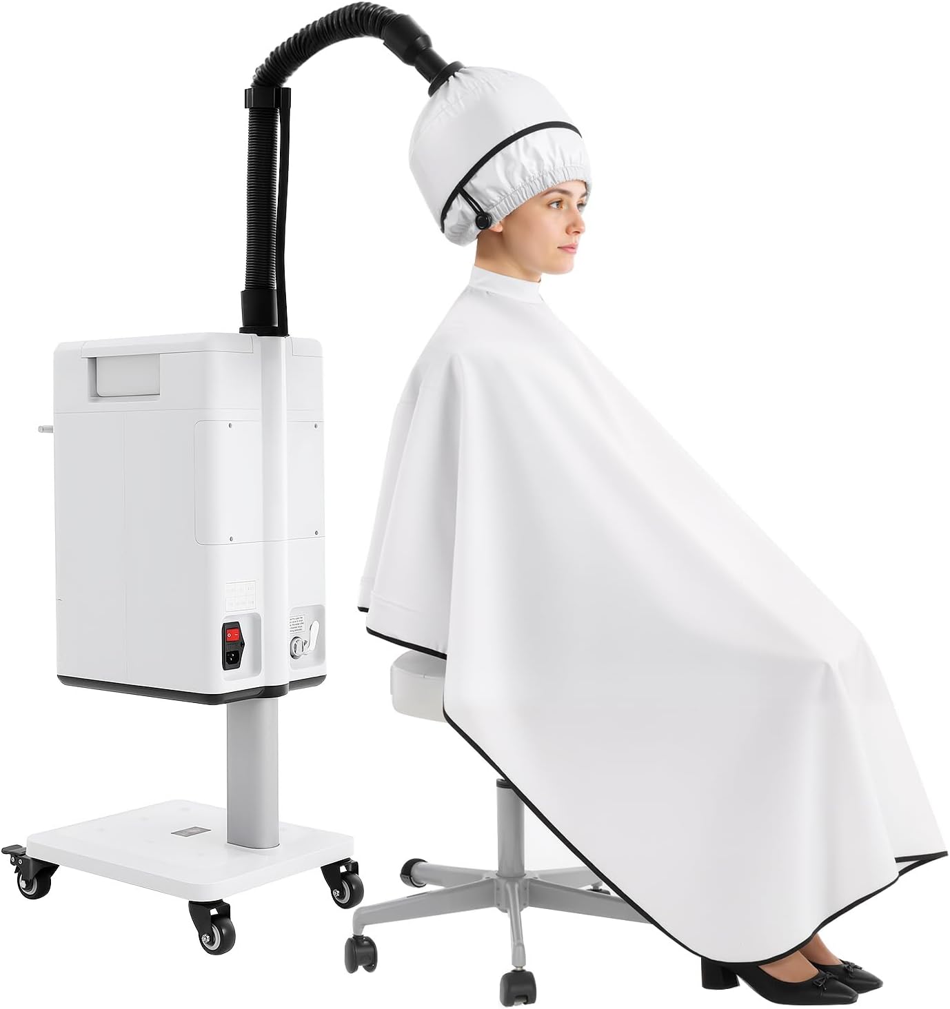 Vertical Nano Hair Steamer Machine, 6 Modes Multifunctional Anion Dyeing Machine with 4 Wheels & 2 Steamed Hats, 500W Hair Color Processor with 33.82 Oz Removable Water Tank for Home, Beauty Salon