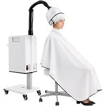 Professional Nano Ionic Hair Steamer with 1000ml Large Tank & Wheels Vertical Standing Design for Hair Coloring, Conditioning & Scalp Care Salon & Home Use-White