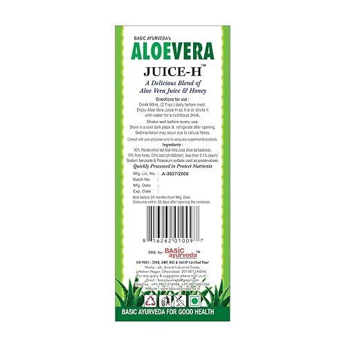 Miniatura 4 de BASIC AYURVEDA Jugo de aloe vera con miel, 32.46 onzas líquidas (32.5 fl oz) | Apoya la salud digestiva, la hidratación y el bienestar de la piel |