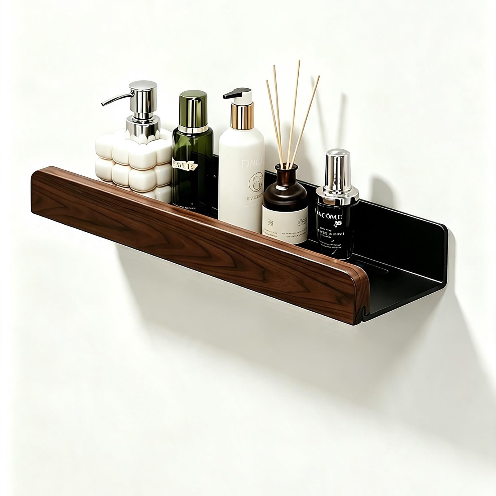 Organizer Da Bagno A Parete Senza Fori, Portasciugamani Doccia In Acciaio Al Carbonio Effetto Legno Per Bagno, Doccia, Cucina(50cm)