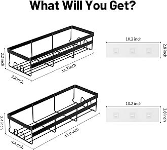 WOWBOX Shower Caddies 2 Pack - Adhesive Hanging Shower Shelf - Bathroom Organizers and Storage, No Drilling Stainless Shower Shelves for Home Decor, Bathroom Accessories