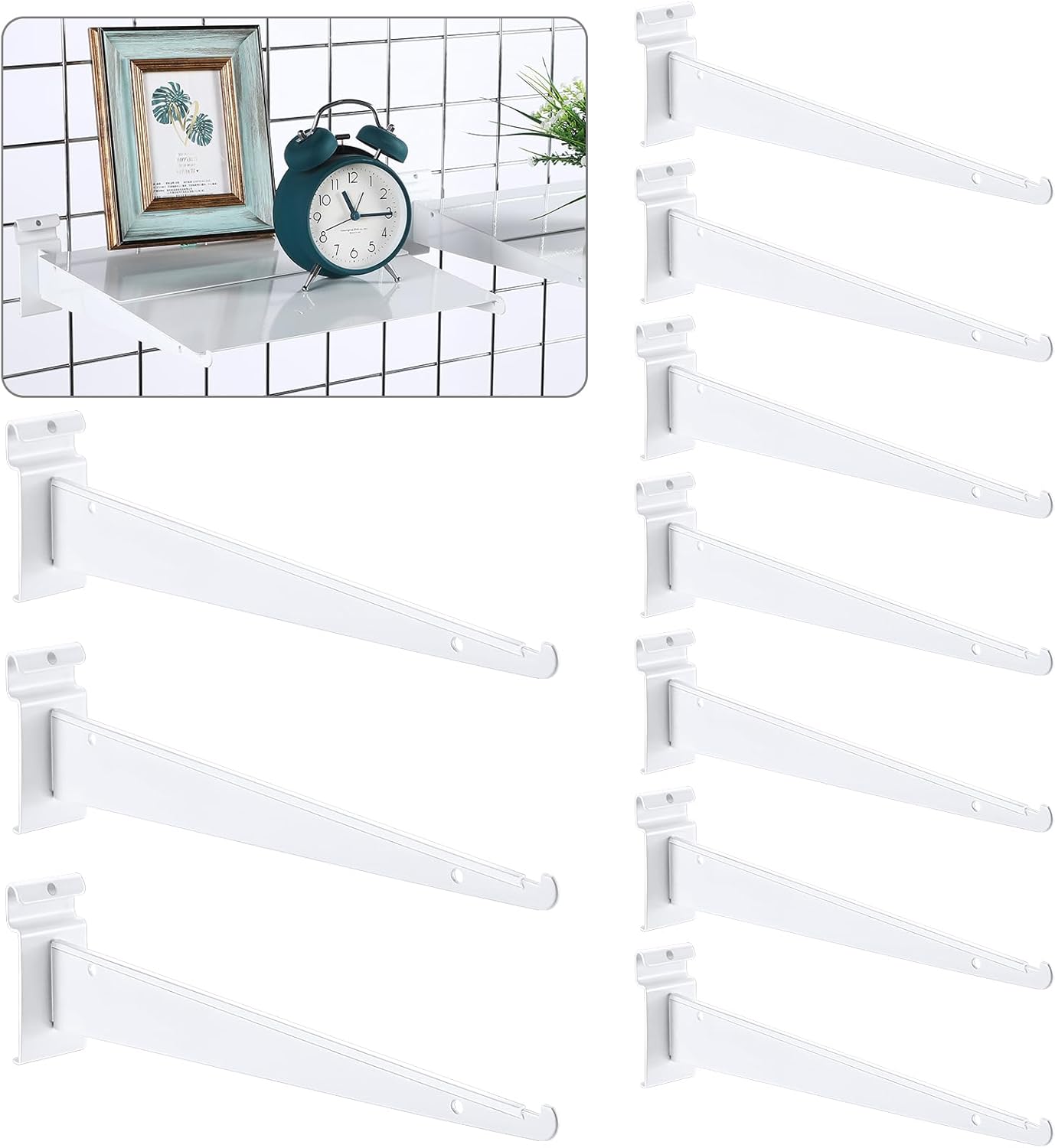 10 Pcs 12" Gridwall Knife Shelf Bracket with Lip White Gridwall Brackets Hooks Metal