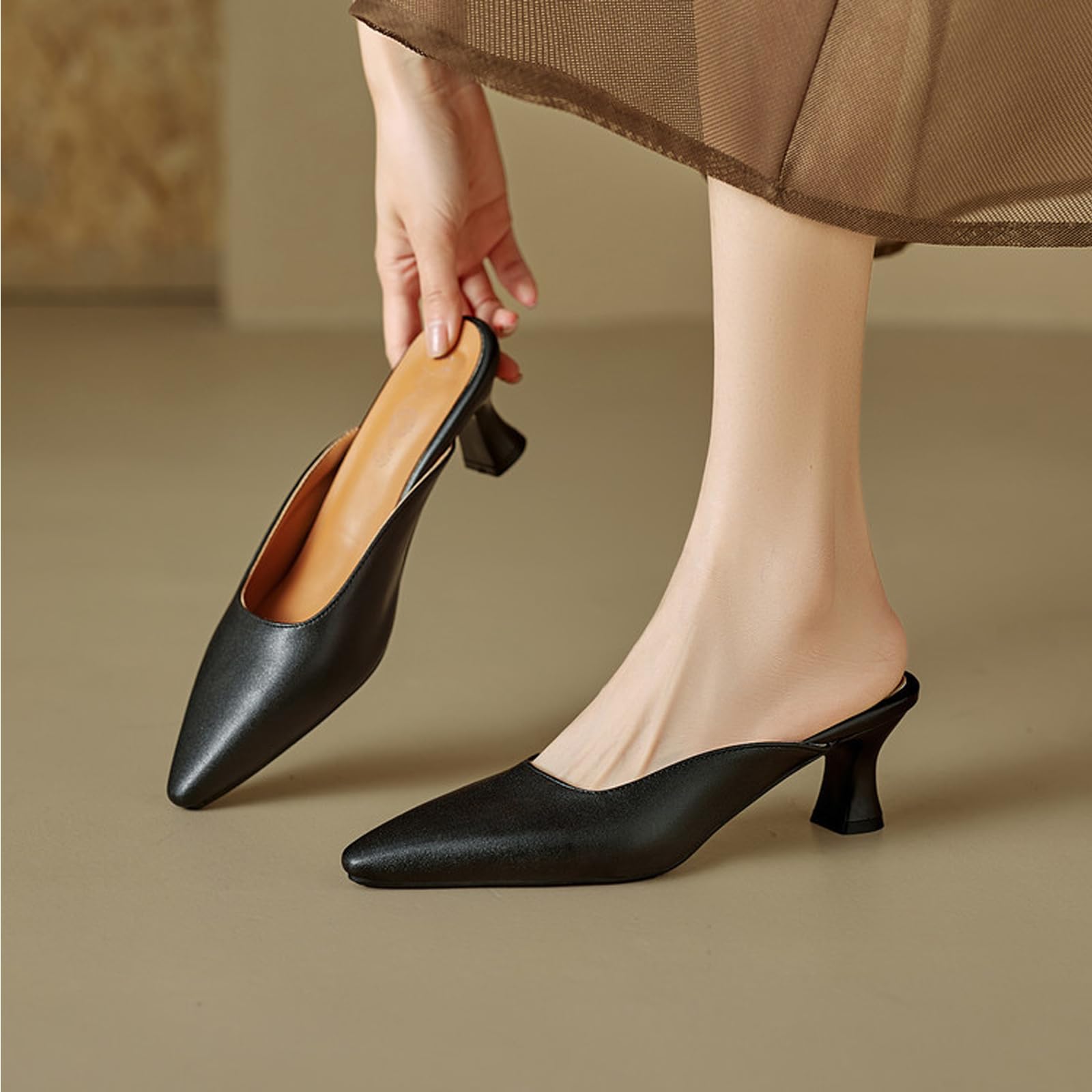 Sabot Tacco Donna Punta Stretta Senza Tallone 6cm Eleganti | Tomaia In PU Elegante, Altezza 6 CM Stabile, Fodera In Microfibra Morbida, Suola Gomma Antiscivolo, Calzata Facile
