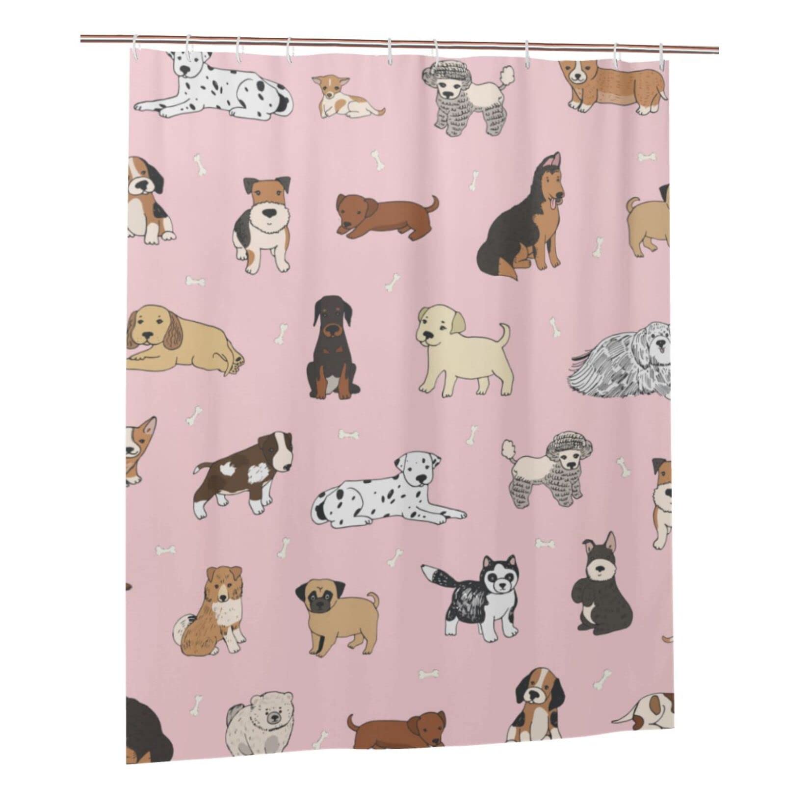 Fiokroo Cute Dogs Animals Shower Curtain 60x72in Waterproof Polyester Fabric Cartoon Pets Bath Curtain with 12 Hooks, Shower Curtains Sets for Home
