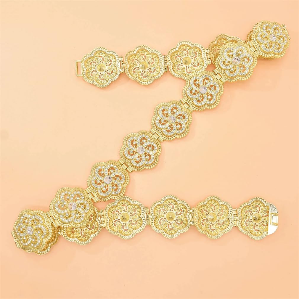 Catena Per Il Corpo Con Fiori In Cristallo Dorato Catene Per La Pancia In Vita Cintura Per Abito Marocchino Gioielli Per Il Corpo Da Sposa Afgano Indiano