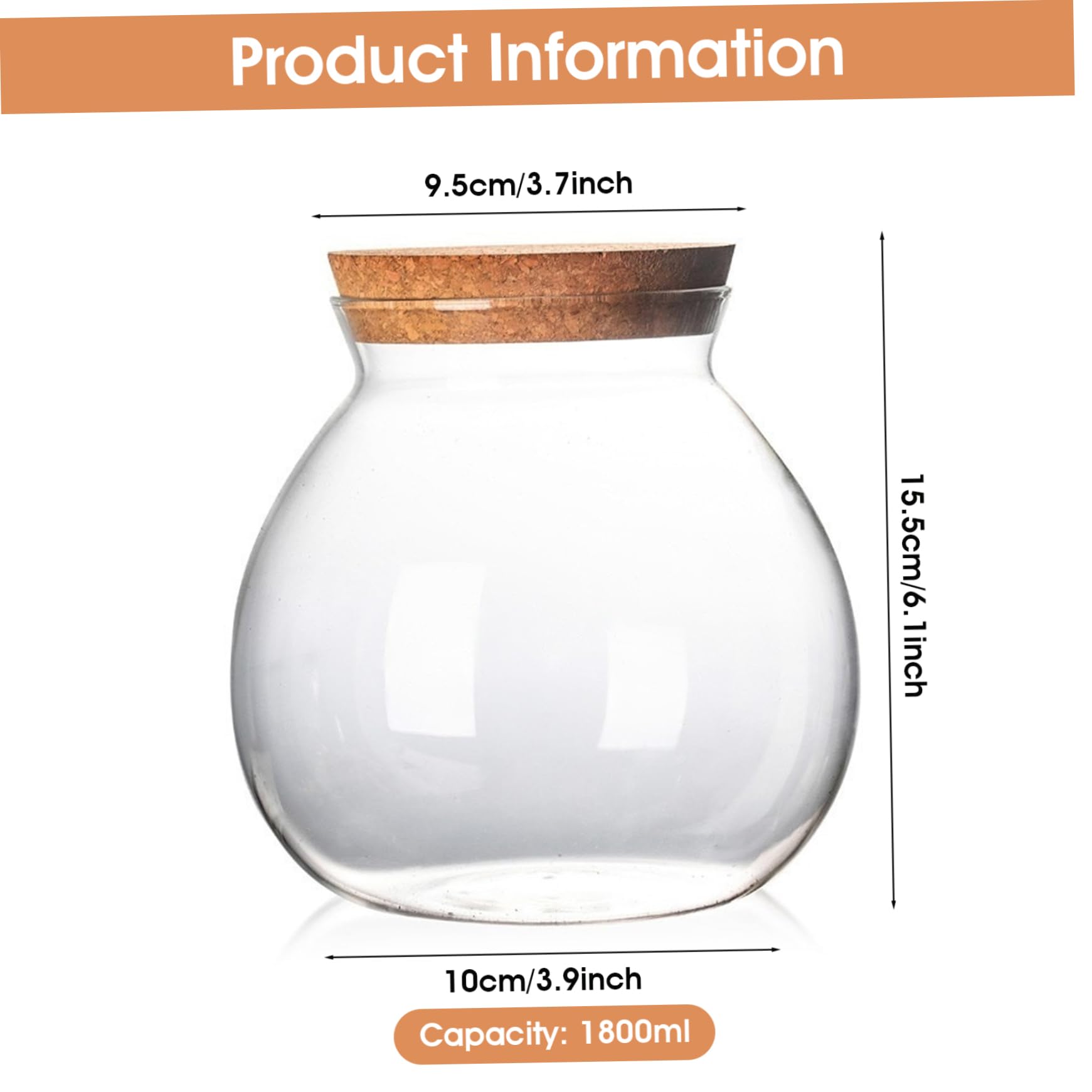 Pot de Terrarium, Terrarium de Plantes en Verre 1800 ML, récipient fermé avec Couvercle en liège pour Plantes succulentes, récipient Vase Bol à Poisson