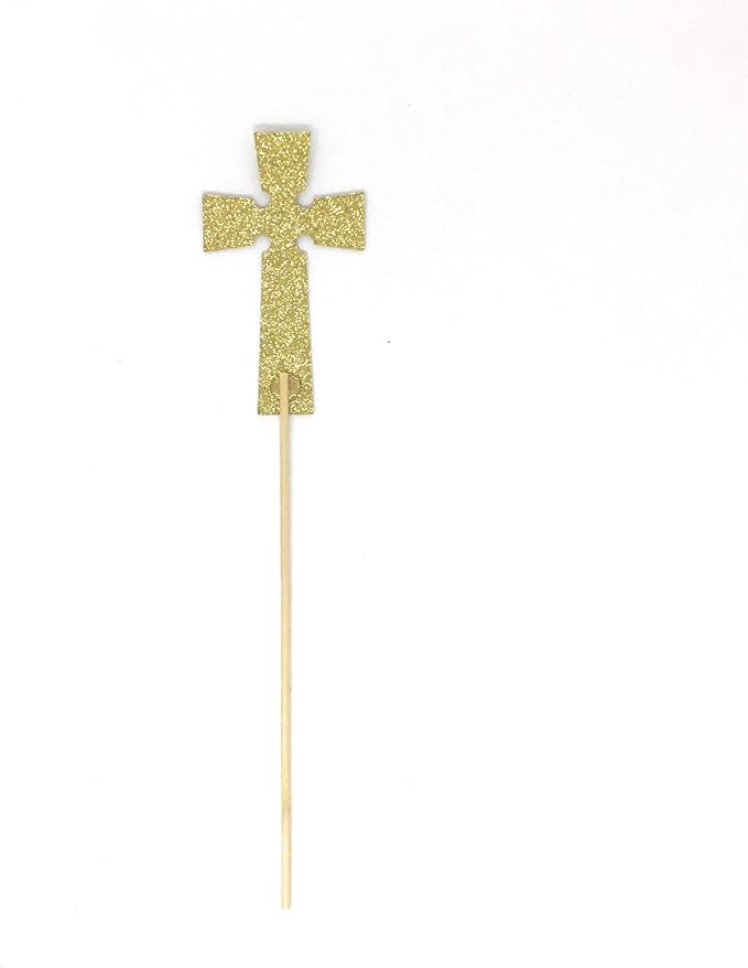 Amazon Com Papergala Glitter Celtic Cross Centerpiece Sticks For Baptism Funeral First Communion Floral Picks Gold Kitchen Dining