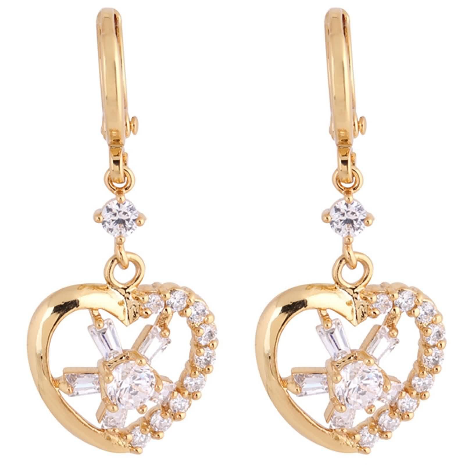 Pendientes de oro auténtico para mujer Au375, pendientes de aro de moissanit hoop con corazón hueco, pendientes de oro amarillo de 9 quilates para mujer pequeños