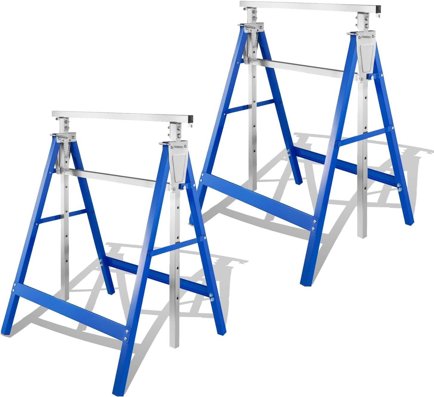 Juego de 2 Caballetes de trabajo ajustables en altura 81-130cm capacidad de carga 400Kg plegables de Acero multifuncional Azul