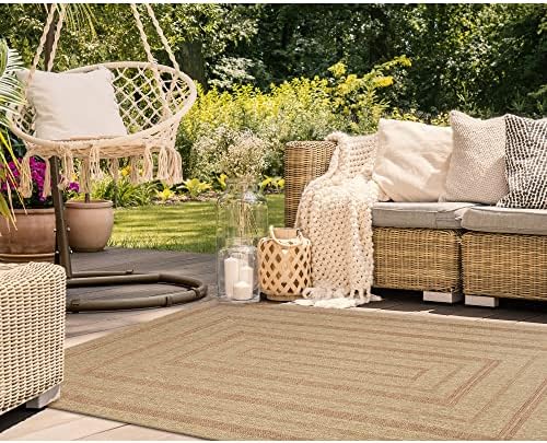 Liora Manne Sahara Indoor/Outdoor Power Loomed Synthetic Blend Low Profile Area Rug - Traditional Border Casual Accent (Multi Border Terracotta) (3'3" x 4'11")