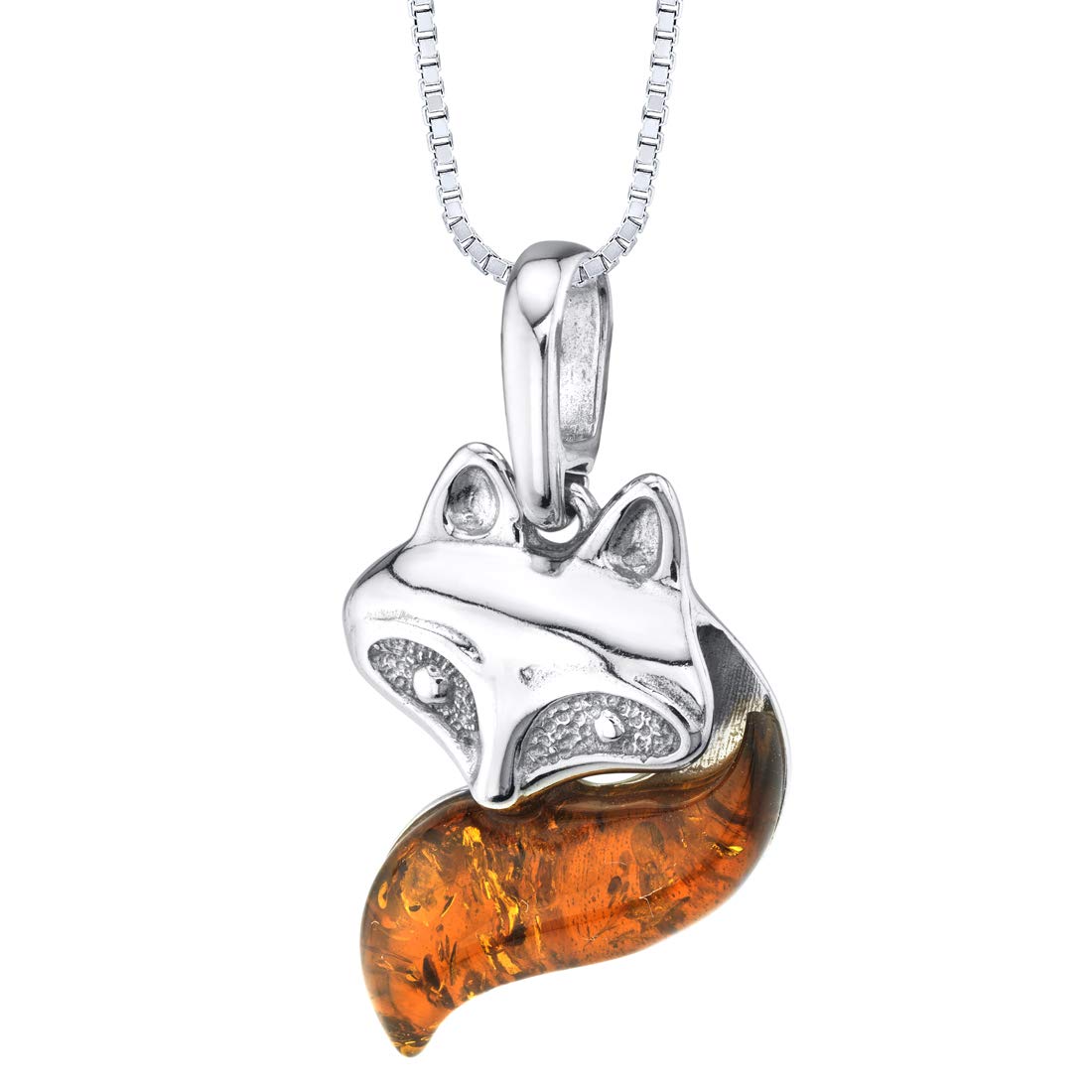 PEORA Genuine Baltic Amber Animal Pendant Necklace for Women Sterling Silver, Rich Cognac Color, with 18 inch Chain, 100% Natural from Baltic Region, Real Baltic Amber Jewelry from Adults