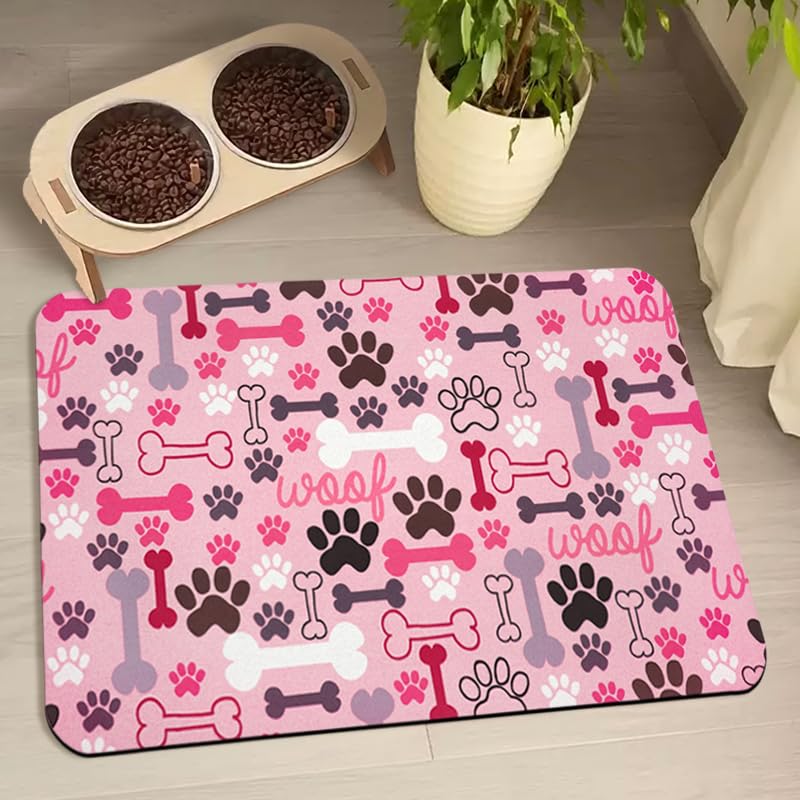 Tapete para alimentação de cães impermeável e absorvente em terra diatomácea Zoeeya Pink 81,28 x 60,96 cm