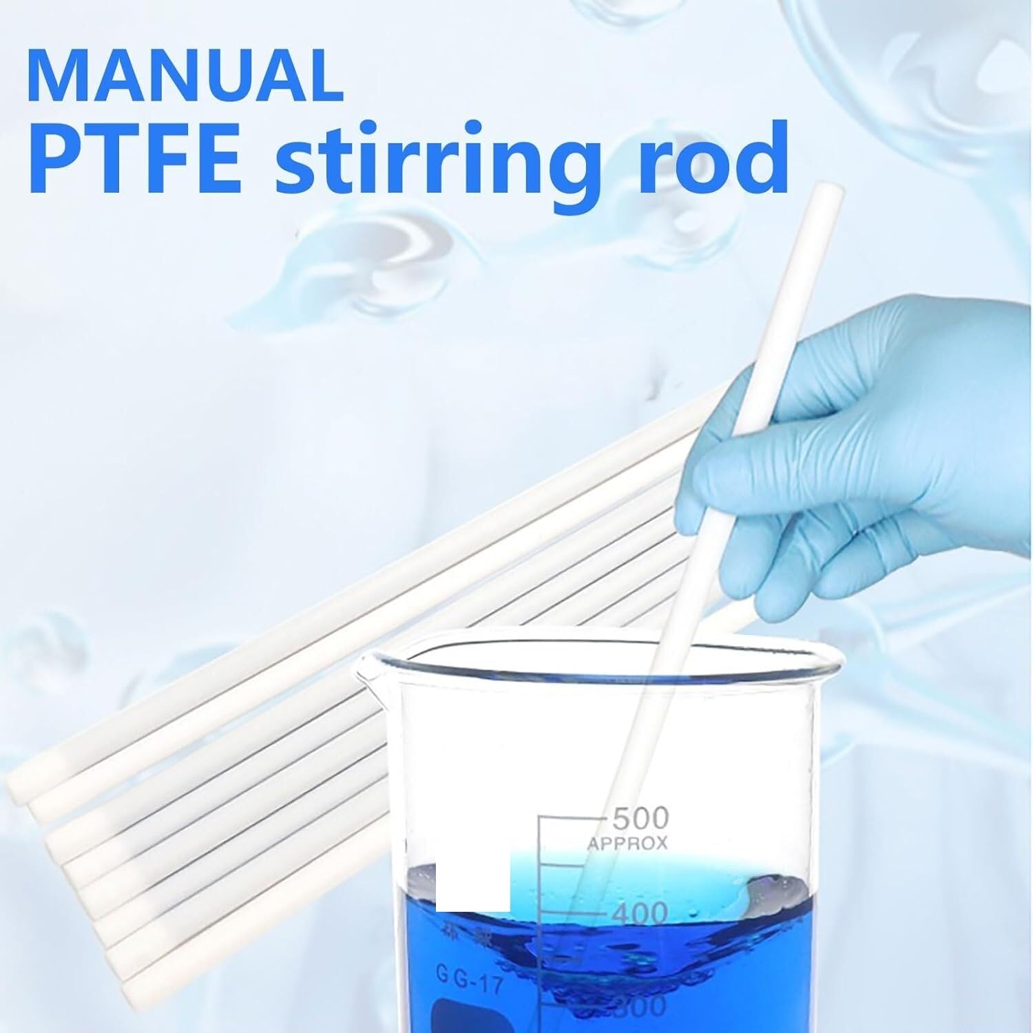 Bacchette di agitazione in PTFE, pala morbida da laboratorio for agitazione di campioni chimici. Resistente alle alte temperature for liquidi viscosi(20x300mm)