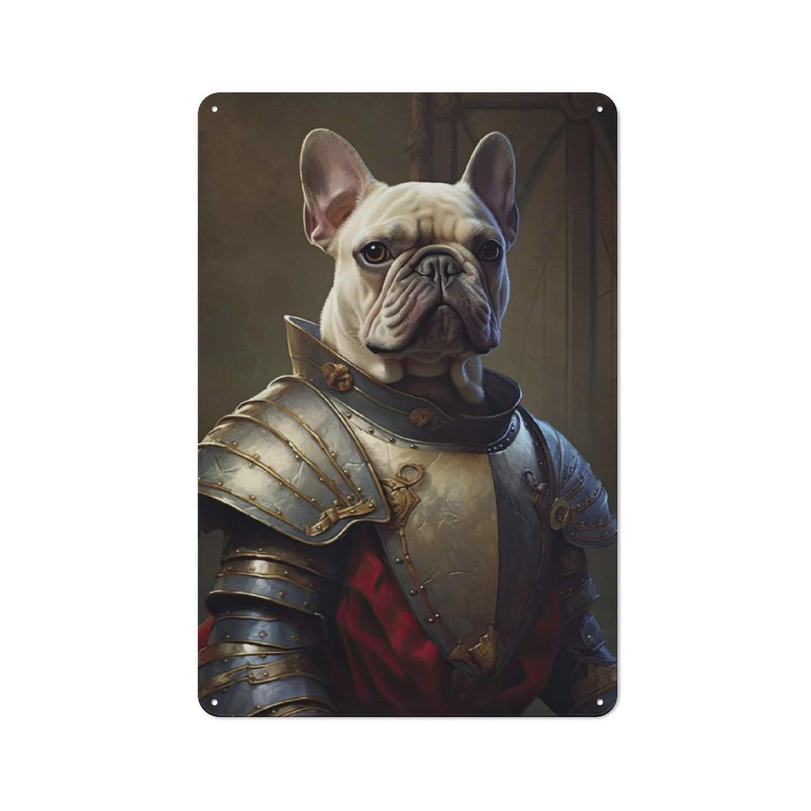Cream French Bulldog Knight Farmhouse Metal Sign 30x20cm, Barn Style Rustic Kitchen Decor for Cottage, Kitchen, Hallway Or Breakfast Nook